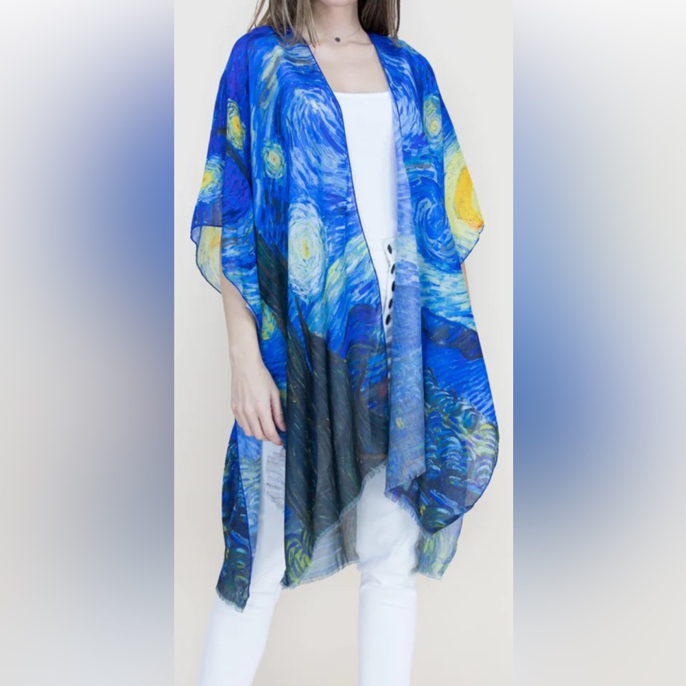 NWT Museum Art Ruana Rhuana Kimono Cover-Up OS “Starry Night” - Picture 2 of 11